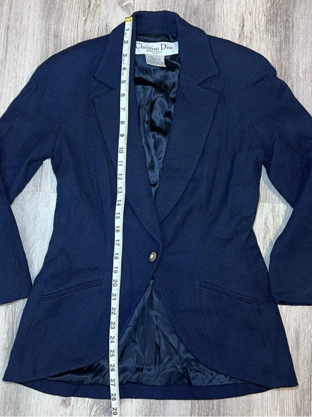 Christian Dior Boutique Navy Textured Blazer Jacket Size 8